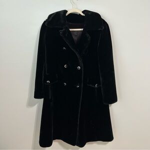 Vintage Borgazia Fairmoor Black Long Faux Fur Double Breasted Coat Size Medium
